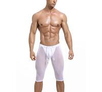 palglg Mens See Through Shorts Sexy Mesh Sheer Underwear Tight Workout Fitness Boxer Sleep Bottoms White L