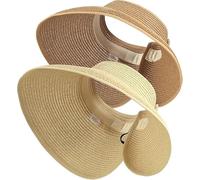 Palhyte 2Pcs Summer Straw Hat Foldable Visor Hats,Sun Visors for Women Wide Brim Straw Ponytail Beach Hat