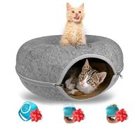 PALIGU & CO. Cat Tunnel Bed - Donut Tunnel and Peekaboo Cat Cave, Cat Tunnel for Indoor Cats Large - Indoor Cat Beds Including Pet Brushes Bath Massage