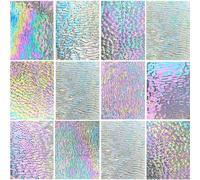 PALJOLLY 12 Sheets Iridescent Clear Stained Glass Sheet Variety Textures, 4 x 6 inch Transparent Cathedral Mosaic Glass for Crafts, Stained Glass Supplies for Art Glass Projects and Mosaic Work