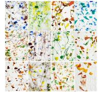 PALJOLLY 12 Sheets Patterned Stained Glass Sheet Variety Pack, 6 X 4 inch Cathedral Art Mosaic Glass Tiles for Crafts, Stained Glass Supplies(Mixed Clear and Opal)