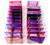 PALJOLLY 24 Sheets Shades of Purple Stained Glass Sheets, 6 X 4 inches Stained Glass Supplies Mosaic Tiles for Crafts, Pink Colors for Glass Projects or Mosaic Arts