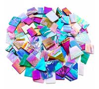 PALJOLLY Iridescent Mosaic Glass Pieces Stained Glass Sheet Scraps for Crafts, Mosaic Tiles Supplies Kit, Variety of Rainbow Iridized Colors and Shapes, 35oz Value Pack