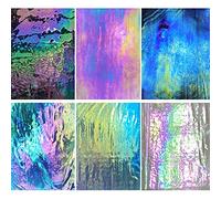 PALJOLLY Iridescent Stained Glass Sheet Variety Pack, 6 x 7 1/2 inch Iridized Glass Sheets in Rainbow Colors for Hobby Projects and Crafts
