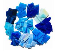 PALJOLLY Mosaic Tiles Stained Glass Sheets for Crafts, Mixed Blue Colors and Variety of Shapes, 1kg Value Pack
