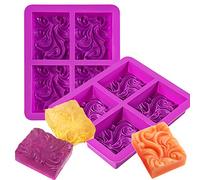 Palksky 2 Pack 4-Cavity Ocean Wave Soap Mold/Silicone Sea Wave Cake Pan for Jelly Pudding Mousse Mould/DIY Handmade Nautical Cloud Swirls Pattern Soap Mold for Goat Milk Soap (3.5 Oz Cavities)
