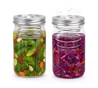 Palksky 2 Pack Wide Mouth Mason Fermentation Jar Kits with Stainless Steel Airlock Fermentation Lids & Helix Weight, Homemade Pickles,Sauerkraut,Kimchi & Probiotic-Rich Vegetables for Home Daily Use