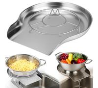 Palksky Colander and Strainer Self Drainer Base Plate Stainless Steel for Kitchen, Metal Countertop Draining Tray for Pasta Rice Noodle Fruit Veggie Food Strainer & Ceramic Colander