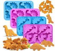 Palksky Dinosaur Molds Silicone, 4 Pcs Dinosaur Chicken Nuggets Molds, Dino Molds for Popsicle, Chocolate Candy Making