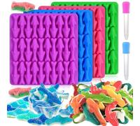 Palksky Gummy Sharks Molds Silicone, 4 Pack 30 Cavity Mini Sharks Candy Molds,3D Small Blue Shark Gummies Mold, Candy Making Supplies for Candy/Friut Snack