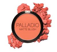 Palladio Matte Blush, Brushes onto Cheeks Smoothly, Soft Matte Look and Even Finish, Flawless Velvety Coverage, Effortless Blending Makeup, Flatters the Face, Convenient Compact, Toasted Apricot