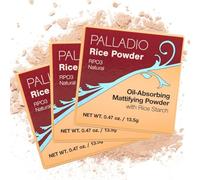 Palladio Rice Powder with Sponge Applicator, Loose Setting Powder, Absorbs Oil, Leaves Face Looking and Feeling Smooth, Helps Makeup Last Longer For a Flawless Fresh Look (Natural, Pack of 3)