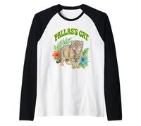 Pallas's Cat Groovy Floral Watercolor Boho Pallas's Cat Raglan Baseball Tee