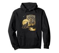Pallas's Cat Howling to The Moon Meme Funny 90's Cat Lover Pullover Hoodie