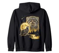 Pallas's Cat Howling to The Moon Meme Funny 90's Cat Lover Zip Hoodie