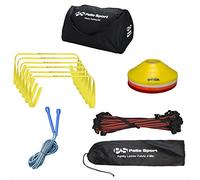 Palle Sport - Fitness Training Set - For Personal or Group Training Sessions at home or outside - Includes - 6 x Hurdles, 20 x Marker Cones 1 x Fabric Agility Ladder 1 x Skipping Rope & Carry Bag