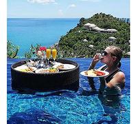 pallet, Deluxe Floating Tray for Pool, Rattan Stylish Tray on The Water, Creative Floating Bar & Table for Pool,Spas, Beaches(Black)