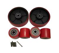Pallet Jack/Pallet Truck Rollers Full Set Red PU With Axles 2 Steering Wheels 180x 50mm, 4 Front Load Roller 80 X 70mm
