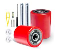 Pallet Jack/Truck Load Wheels Full Set with Axles and Entry Exit Roller 3" x 3.75" with Bearings ID 20mm Poly Tread Red