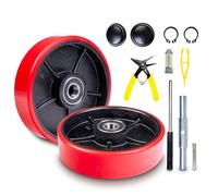 Pallet Jack/Truck Steering Wheels Set with Axle, Fasteners and Protective Caps (4 pcs) 7" x 2" with Bearings ID 20mm Poly Tread Red, Tool Kit Included