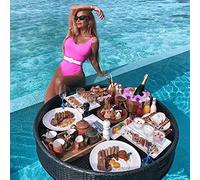 pallet, Rattan Floating Breakfast Tray Luxury Floating Serving Tray Table and Swimming Pool Floats for Adults for Sandbars(Black,60CM)