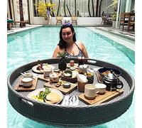 pallet, Rattan Floating Breakfast Tray Luxury Floating Serving Tray Table and Swimming Pool Floats for Adults for Sandbars(Black,80CM)