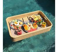 pallet, Rectangle Floating Tray for Pool Rattan Luxury Floating Serving Tray Table and Swimming Pool Floats for Adults(Yellow)