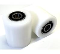 Pallet truck load rollers. 2 x Pallet Jack Truck Wheels 3.14" OD x 2.75" Long 80mm OD x 70mm Long with Pre-Installed Bearings, 20mm ID UHMWPE Silent running Tread - Includes rubber sealed Bearings