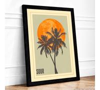 Palm Against the Sun Vintage Framed Wall Art Print A4 (29.7×21cm) Black, Wall Decor for Living Room, Bedroom, Office & Home, Ready to Hang, Art Gift