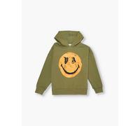 Palm Angels Boys Military Green Orange Kids Large Smiley Graphic-print Cotton-jersey Hoody 4-12+ Years 12+ Yr