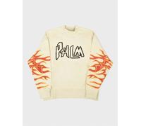Palm Angels Garment Dye Palm Graffiti Flames Sweatshirt Off White/Black - Mens - S