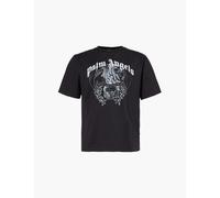 Palm Angels Mens Black W Grey State Pencil Brand-print Relaxed-fit Cotton-jersey T-shirt Xs
