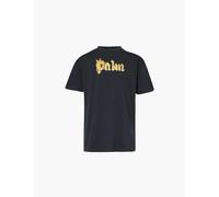 Palm Angels Mens Black W Orange Burning Brand-print Relaxed-fit Cotton-jersey T-shirt L