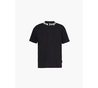 Palm Angels Mens Black W White Text Neck Logo-print Relaxed-fit Cotton-jersey T-shirt M