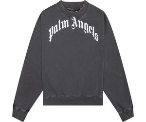 Palm Angels Mens GD Curved Logo Washed Black Sweater - Grey Cotton - Size Medium