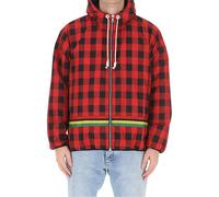 Palm Angels Mens Plaid Zipup Hooded Jacket - Red - Size X-Small