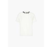 Palm Angels Mens White W Black Text Neck Logo-print Relaxed-fit Cotton-jersey T-shirt L