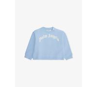 Palm Angels Palm Angels Curved-Logo Crewneck Cotton-Jersey Sweatshirt 9-36 Months Celeste/Light Blue 36 Months