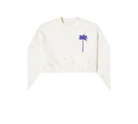 Palm Angels Pxp Long Sleeve Crew Cropped Sweatshirt In White White