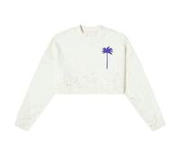 Palm Angels Womens Painted Cropped Sweatshirt - White - L - White - 100% Cotton