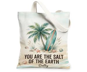 Palm Canvas Tote Bag for Women, Summer Tropical Surfboard Starfish Summer Turquoise Washable Reusable Shopping Bags Ideas F, Turquoise, 13x15 Inch