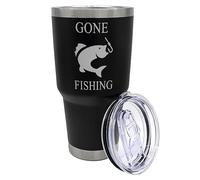 Palm City Products Premium 30oz Stainless Steel Fishing Tumbler - Durable, Insulated Travel Mug with Gone Fishing Design & Fish Imagery - Gift for Anglers and Fisherman - Keeps Drinks Hot/Cold