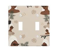 Palm Double Light Switch Cover Plate, Tropical Modern Spa Lounger Summer Beige Plastic Standard Size Toggle Light Switch Cover for Home Living Room Bedroom Bathroom Decor