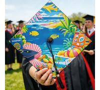 Palm Graduation Cap Topper, Tropical Vibrant Fish Seashell Summer Blue Senior 2026 Grad Cap Decorations Graduation Stuff for Party Senior Portrait Session Celebration 9.5x9.5 Inch