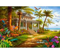 CASTORLAND 1500 Piece Jigsaw Puzzle, Palm Tree, Beach House, Colorful Flowers, Tropical Oasis, Puzzle for Adults, C-152223-2