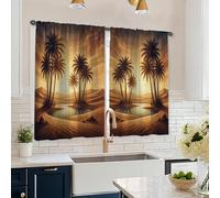 Palm Kitchen Curtains, Tropical Nature Desert Water Summer Brown Light Filtering Kitchen Curtains for Laundry Room Sink Area Hallway Apartment Window Decor 26x45 Inch