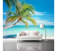 Palm Lagoon Mural Wallpaper - Natural Scenery Poster Non-Woven Fleece Wall Mural - Sky Sea Panoramic Large Photo Wallpaper for Living Room Bedroom Office, 400 x 280 cm Tropical Beach Wall Decor