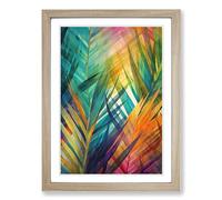 Palm Leaf Abstract Framed Wall Art Print A2 Oak