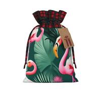 Palm Leaf and Flamingo Couple Print Christmas Drawstring Gift Bags Packaging Birthday Anniversary Celebration