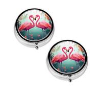 Palm Leaf and Flamingos Couple Print Pill Box 3 Compartment Medicine Pill Case,Portable for Pocket Or Purse Pill Organizer Decorative Metal Medicine Vitamin Organizer Unique Gift